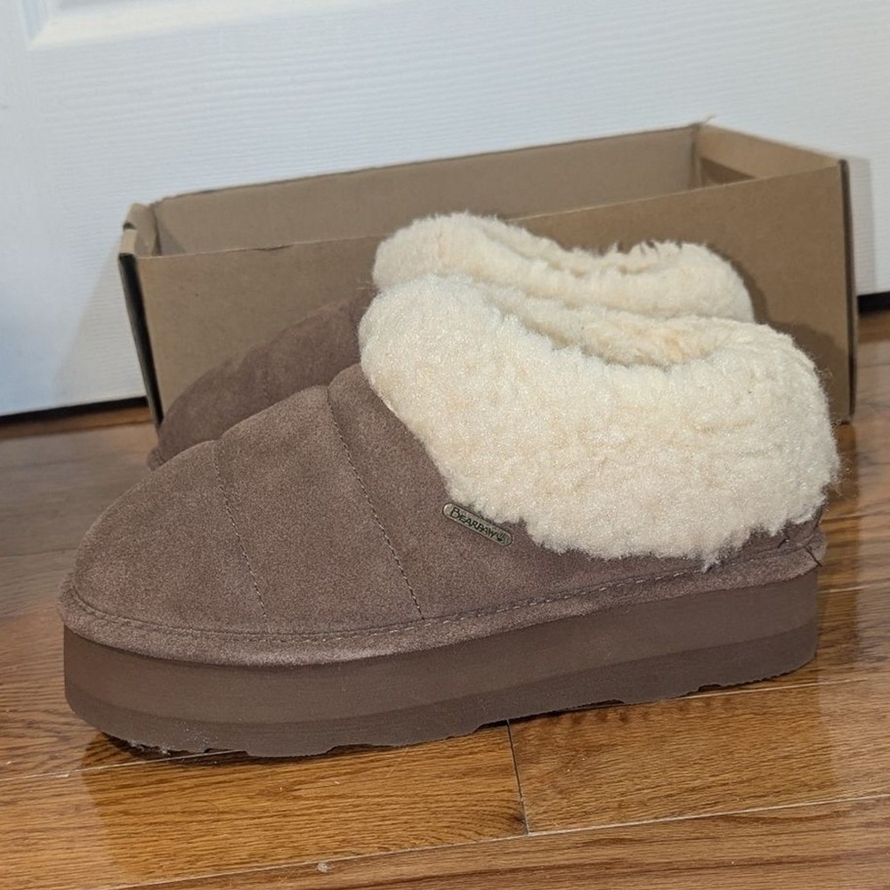 Cozy Bearpaw Ari Cocoa Puff Sherpa Lined Slip On Clogs New Cabincore Lounge